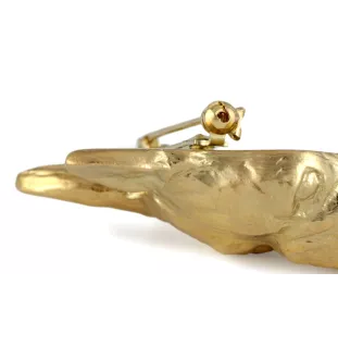 Boston Terrier, American Gentleman - brooch with a clip, gold-plated holder for a race number, elegant dog show pin from Art-Dog brand