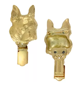 Boston Terrier clipring pozłacany w pudełku Art-Dog