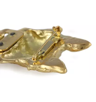 Boston Terrier, American Gentleman - brooch with a clip, gold-plated holder for a start number, a gift for a dog show by Art-Dog brand.