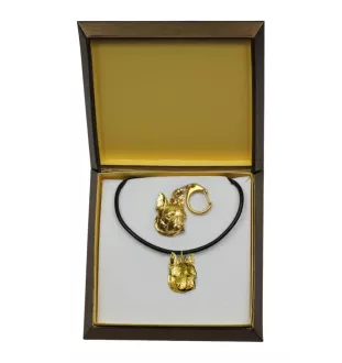 Boston Terrier, American Gentleman - keychain and necklace with a dog in a box, high-quality gold-plated product, Art-Dog brand