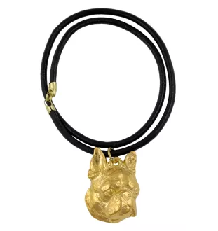 Terrier de Boston, Boston Terrier - porte-clés et collier avec chien dans une boîte, produit plaqué or de haute qualité, marque Art-Dog