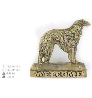 Barzoi, Levrier De Chasse Russe, Lévrier russe - une plaque de porte avec un chien, une plaque de bienvenue en laiton, une enseigne exceptionnelle avec l'inscription Welcome de la marque Art-Dog