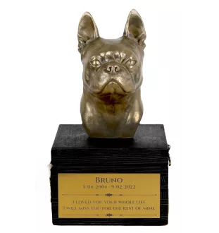 Boston Terrier - eine Urne mit Gravur und Hundeskulptur, letzter Abschied, handgefertigtes Produkt der Marke Art-Dog