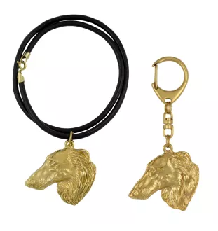 Chart rosyjski borzoj brelok i naszyjnik pozłacane w pudełku Art-Dog