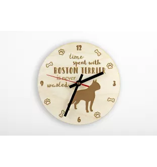 Boston Terrier, American Gentleman - clock with a dog, wooden clock, wall clock for dog lovers, clock for desk and shelf, Art-Dog