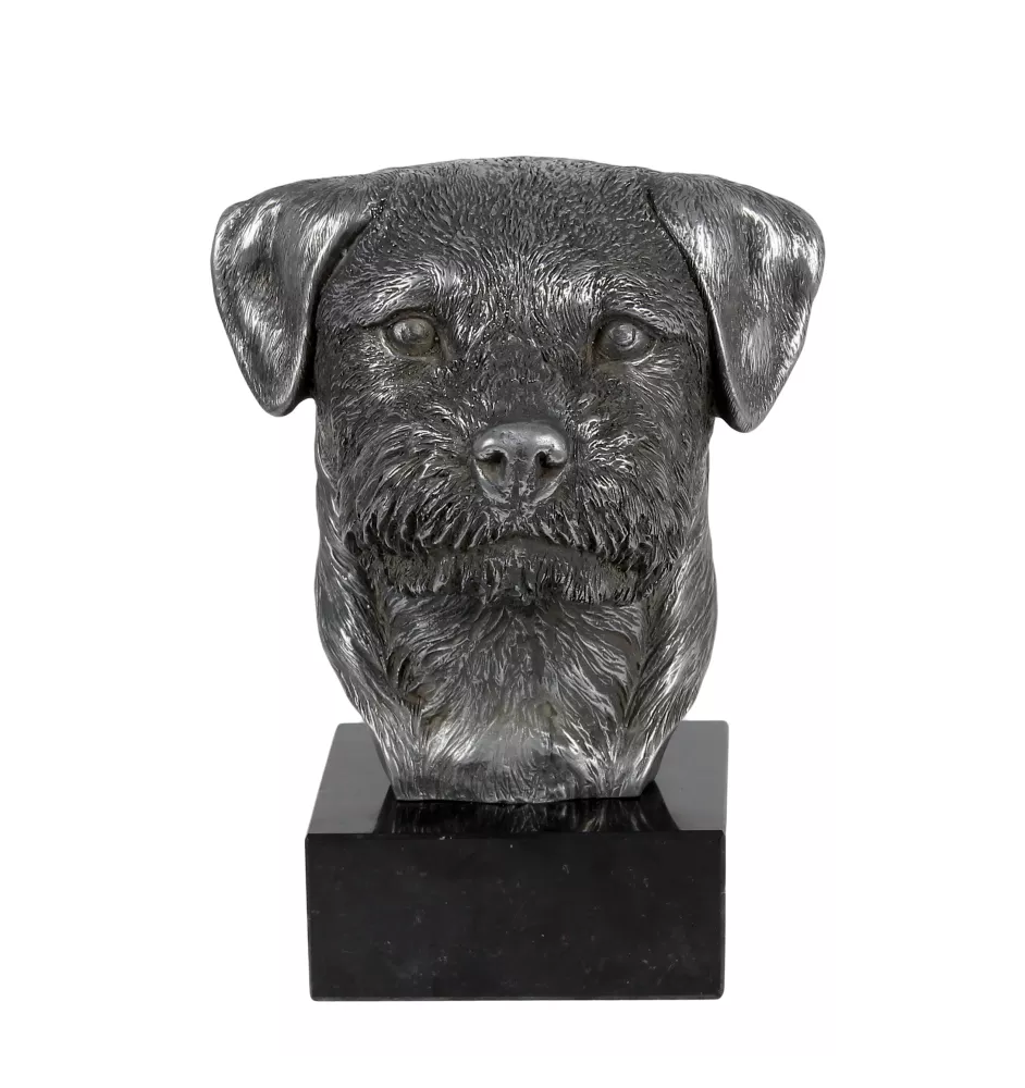 Border Terrier - figurine en marbre, recouverte de métal argenté, fabriquée à la main, marque Art-Dog