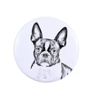 Boston Terrier Magnet mit einem Hundepfotenabdruck, außergewöhnlich leicht, starker Magnet, handgefertigtes Produkt der Marke Art-Dog