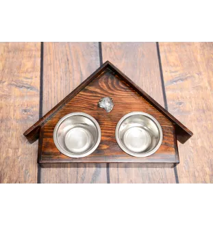 Border Terrier - wooden stand with bowls for a dog, decorative dog bowls, a gift for adopting a dog from the Art-Dog brand