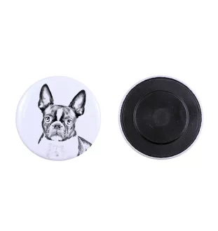 Boston Terrier Magnet mit einem Hundepfotenabdruck, außergewöhnlich leicht, starker Magnet, handgefertigtes Produkt der Marke Art-Dog
