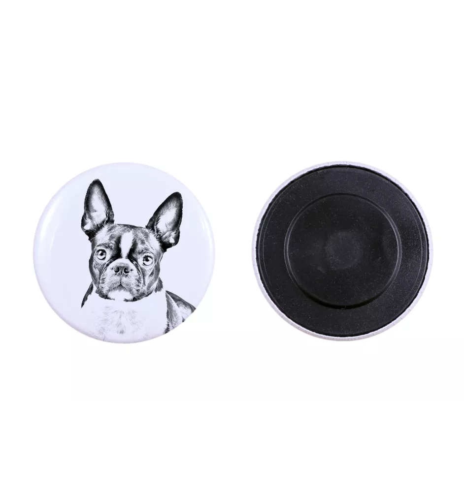 Terrier de Boston, Boston Terrier - aimant avec un œil de chien, exceptionnellement léger, aimant puissant, produit fabriqué à la main par la marque Art-Dog