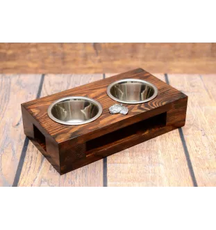 Border Terrier - Holzständer mit Näpfen für Hunde, Edelstahlnäpfe, Geschenk zur Adoption eines Hundes von der Marke Art-Dog