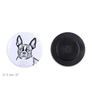 Boston Terrier Magnet mit einem Hundepfotenabdruck, außergewöhnlich leicht, starker Magnet, handgefertigtes Produkt der Marke Art-Dog