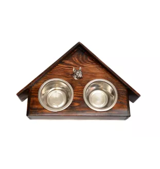 Terrier de Boston, Boston Terrier - support en bois avec des bols pour chien, bols pour chien décoratifs, cadeau pour l'adoption d'un chien de la marque Art-Dog