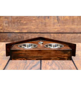 Boston Terrier, American Gentleman - wooden stand with bowls for a dog, decorative dog bowls, a gift for adopting a dog from the Art-Dog brand