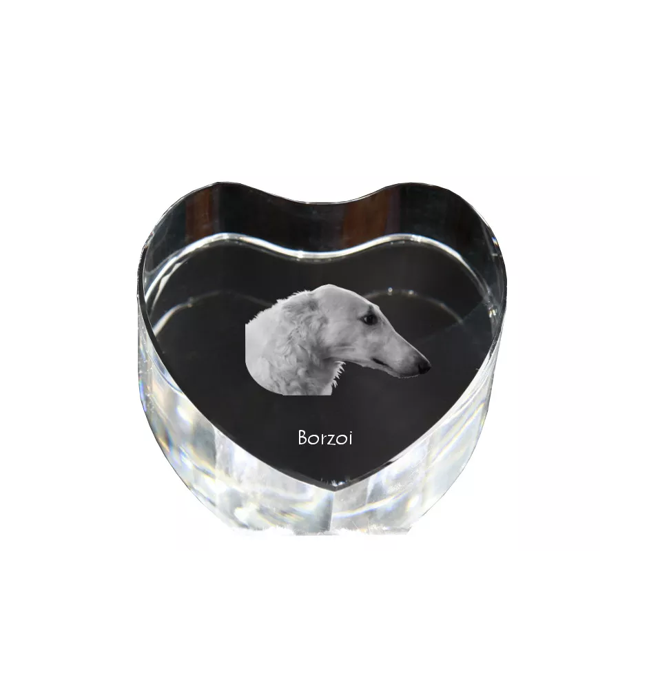 Barzoi, Levrier De Chasse Russe, Lévrier russe - une photo de chien dans un cristal, un cœur en cristal, un cadre photo exceptionnel de la marque Art-Dog