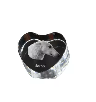 Borzoi, Russian Hunting Sighthound, Russian Wolfhound - a photo of a dog in crystal, crystal heart, unique photo frame from the Art-Dog brand