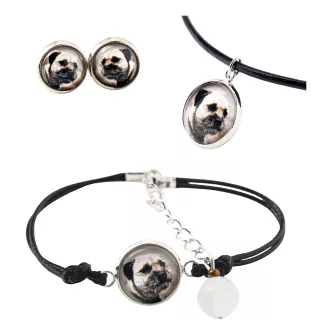 Border Terrier - ensemble de bijoux dans une boîte, collier, boucles d'oreilles, bracelet, produits de la marque Art-Dog