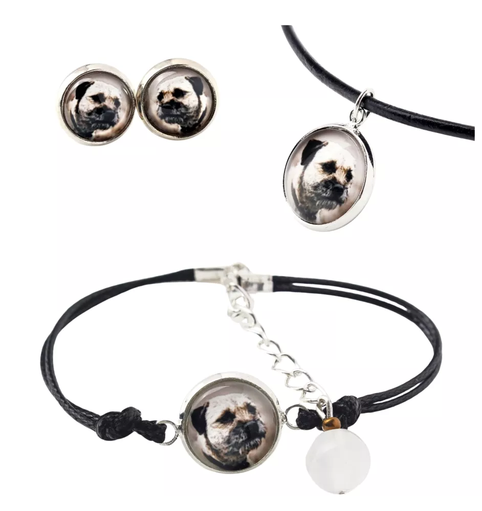 Border Terrier - ensemble de bijoux dans une boîte, collier, boucles d'oreilles, bracelet, produits de la marque Art-Dog