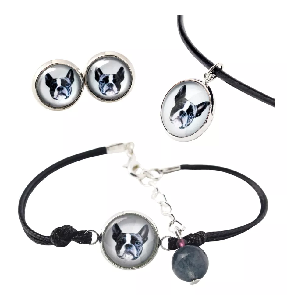 Boston Terrier - Schmuckset in einer Schachtel, Halskette, Ohrringe, Armband, Produkte der Marke Art-Dog