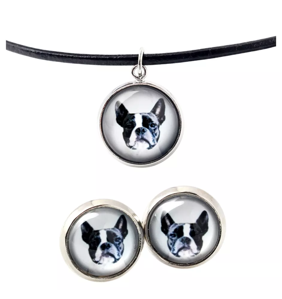Boston Terrier naszyjnik i kolczyki ze zdjęciem Art-Dog