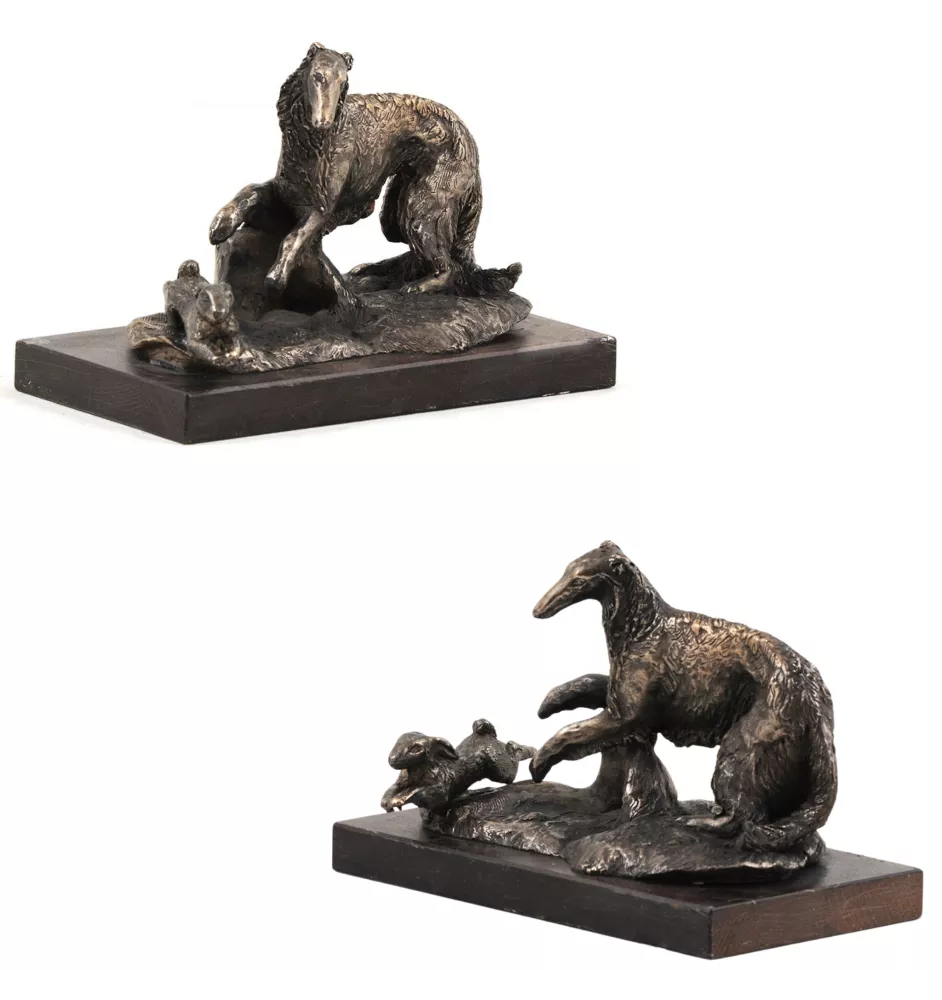 Barzoi, Levrier De Chasse Russe, Lévrier russe - une statuette de chien, une figurine en marbre blanc, un trophée pour l'exposition de chiens de la marque Art-Dog