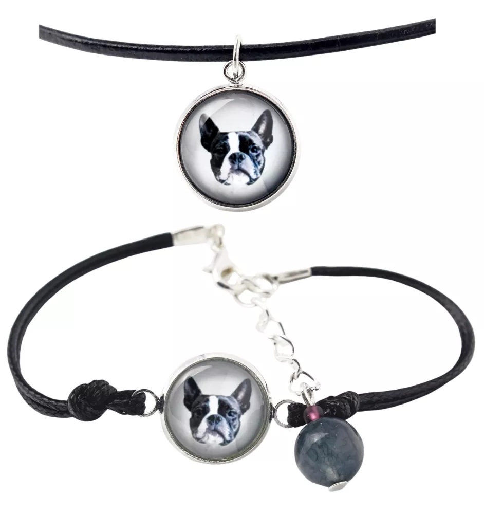 Terrier de Boston, Boston Terrier - ensemble de bijoux avec votre photo, ensemble fait à la main, bracelet et collier de la marque Art.-Dog