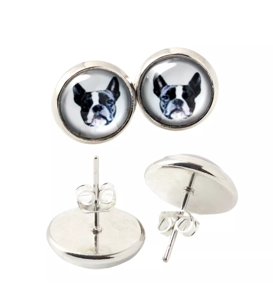 Terrier de Boston, Boston Terrier - boucles d'oreilles dans une boîte, votre photo, bijoux faits à la main, produit de la marque Art-Dog.