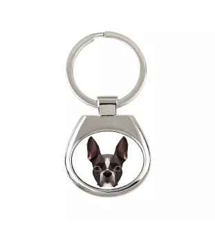 Boston Terrier - geometrischer Schlüsselanhänger mit Foto und Aufschrift Art-Dog