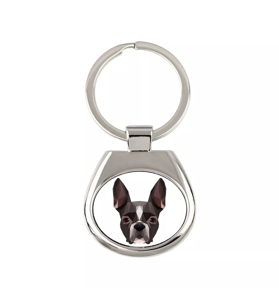 Boston Terrier, American Gentleman - geometric keychain with a photo and the inscription Art-Dog