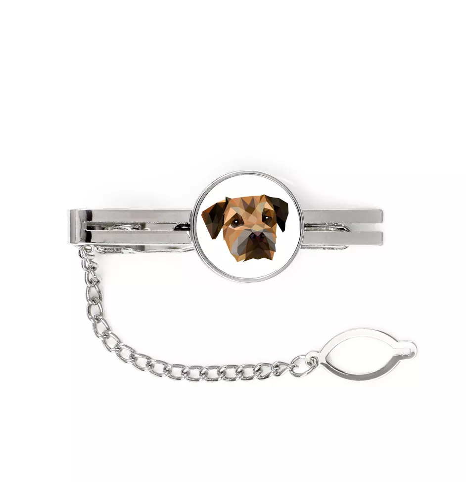 Border Terrier - épingle de cravate géométrique avec photo et inscription Art-Dog