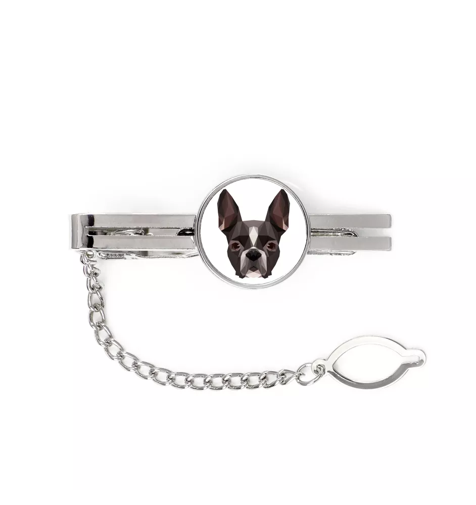 Terrier de Boston, Boston Terrier - épingle de cravate géométrique avec photo et inscription Art-Dog