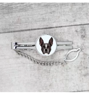 Boston Terrier - geometrische Krawattennadel mit Bild und Schriftzug von Art-Dog