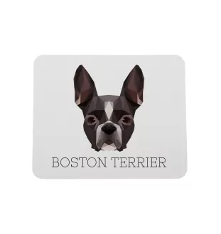 Terrier de Boston, Boston Terrier - tapis de souris géométrique avec photo et inscription Art-Dog