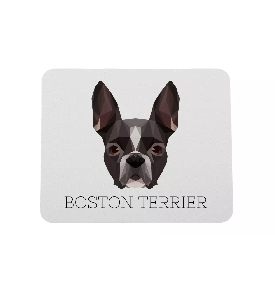 Boston Terrier, American Gentleman - geometric mouse pad with a picture and text by Art-Dog