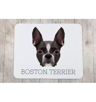Boston Terrier - geometrisches Mauspad mit Bild und Aufschrift von Art-Dog