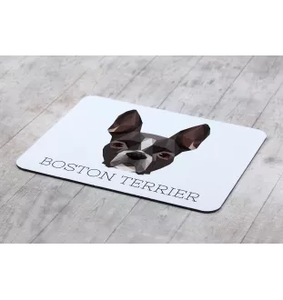 Boston Terrier, American Gentleman - geometric mouse pad with a picture and text by Art-Dog