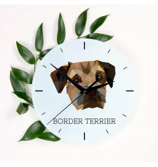 Border Terrier - geometrische Wanduhr mit Bild und Aufschrift der Marke Art-Dog