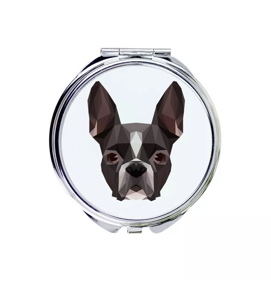 Boston Terrier, American Gentleman - mirror with a geometric design and the brand name Art-Dog