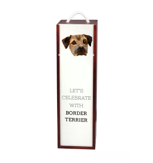 Border Terrier - geometrische Box mit einem Bild und Schriftzug für Wein der Marke Art-Dog