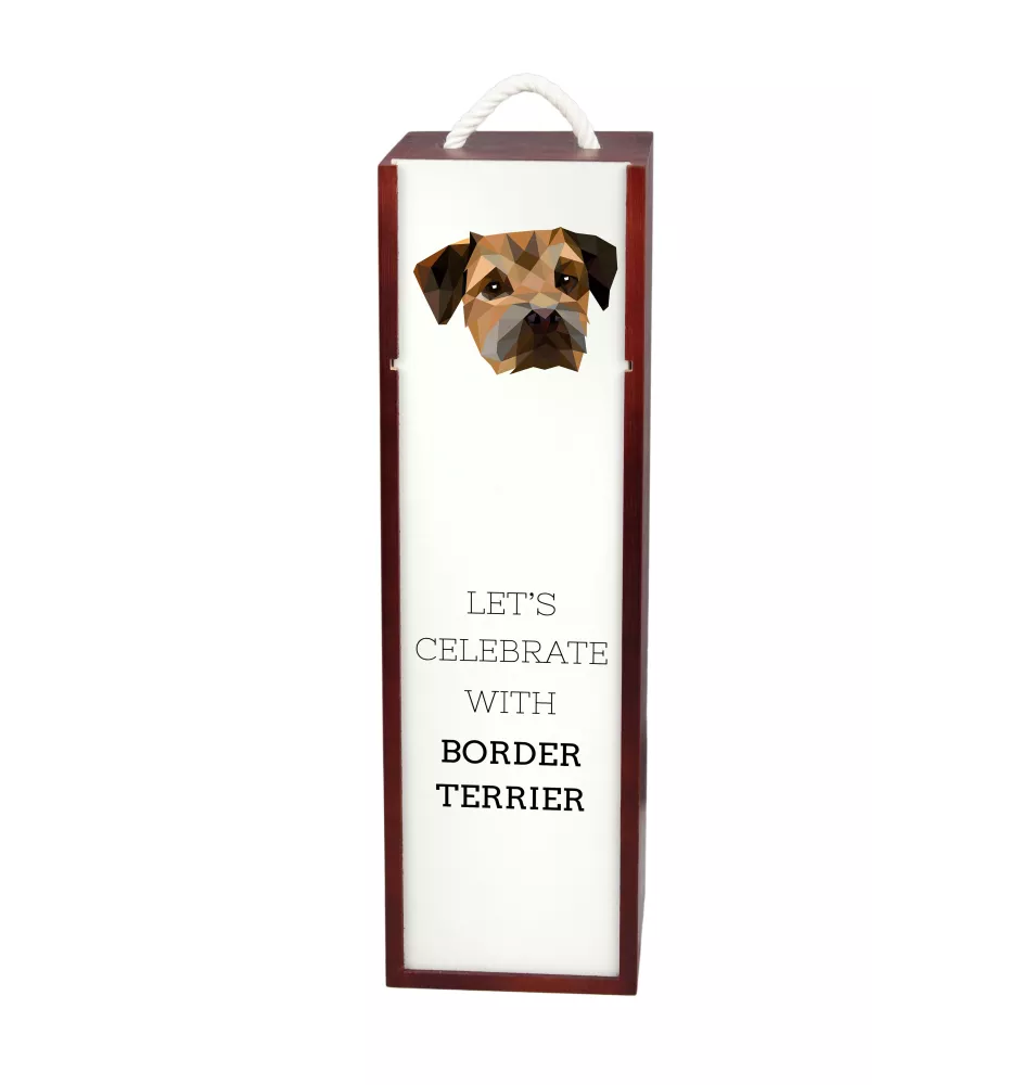 Border Terrier - une boîte géométrique avec une photo et un texte pour le vin de la marque Art-Dog