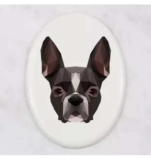 Terrier de Boston, Boston Terrier - une plaque avec une photo et un motif géométrique de la marque Art-Dog