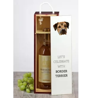 Border Terrier - geometrische Box mit einem Bild und Schriftzug für Wein der Marke Art-Dog