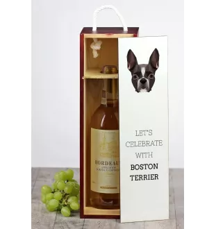 Terrier de Boston, Boston Terrier - une boîte géométrique avec une photo et un texte pour le vin de la marque Art-Dog