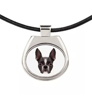 Boston Terrier - Halskette mit einem Foto und einem geometrischen Schriftzug der Marke Art-Dog
