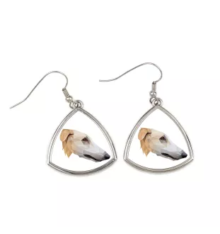 Borzoi, Russian Hunting Sighthound, Russian Wolfhound - earrings with a picture and the inscription geometric dog Art-Dog