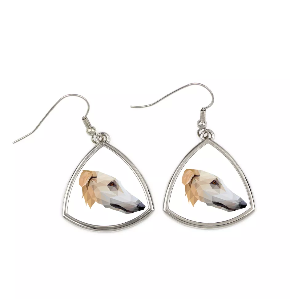 Barzoi, Levrier De Chasse Russe, Lévrier russe - boucles d'oreilles avec une photo et un motif de chien géométrique Art-Dog