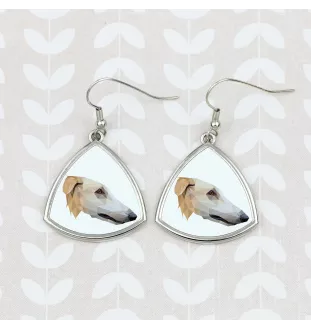 Barzoi, Levrier De Chasse Russe, Lévrier russe - boucles d'oreilles avec une photo et un motif de chien géométrique Art-Dog