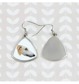 Barzoi, Levrier De Chasse Russe, Lévrier russe - boucles d'oreilles avec une photo et un motif de chien géométrique Art-Dog
