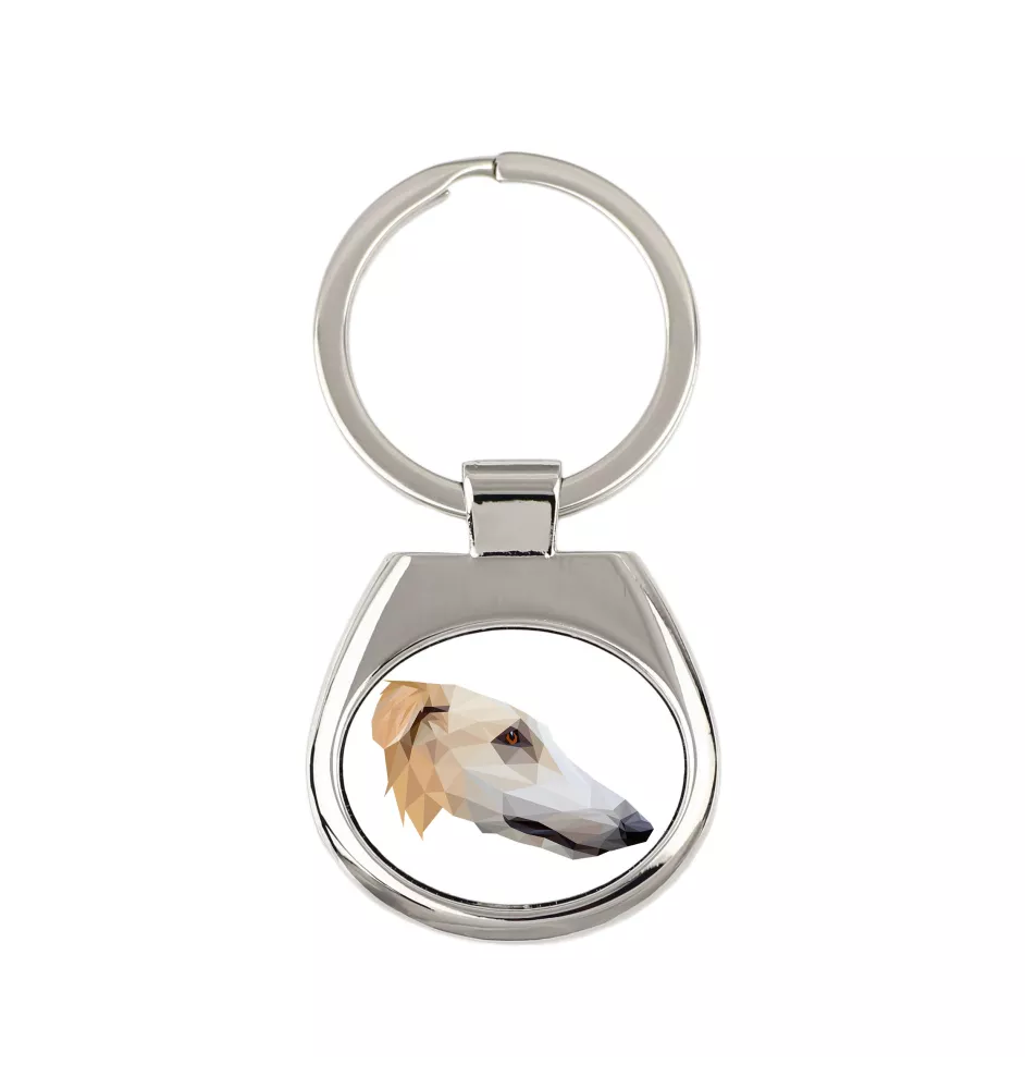 Barsoi, Russischer Jagdwindhund, Barzaia - geometrischer Schlüsselanhänger mit Foto und Aufschrift Art-Dog