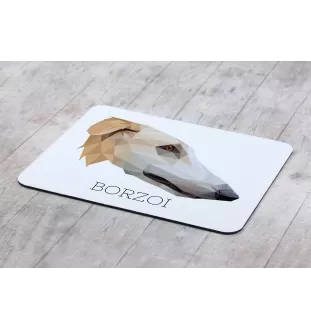 Barzoi, Levrier De Chasse Russe, Lévrier russe - tapis de souris géométrique avec photo et inscription Art-Dog